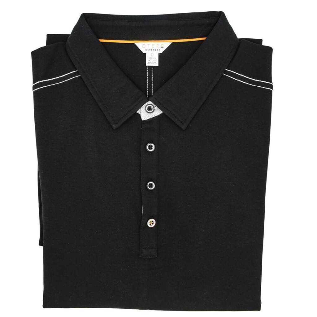 ■COOR■ Open collar cotton polo shirt black CMN3KT01K-BLK Men's Black Open Collar Knitted Cotton Polo Shirt – Short