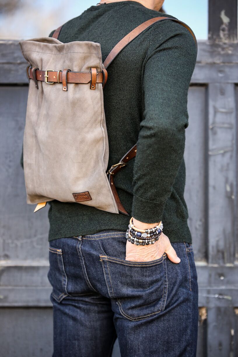 otero menswear suede leather backpack