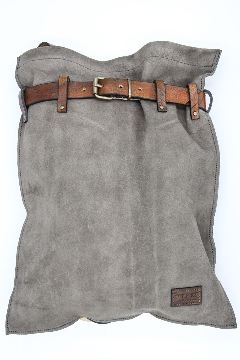 grey leather backpack