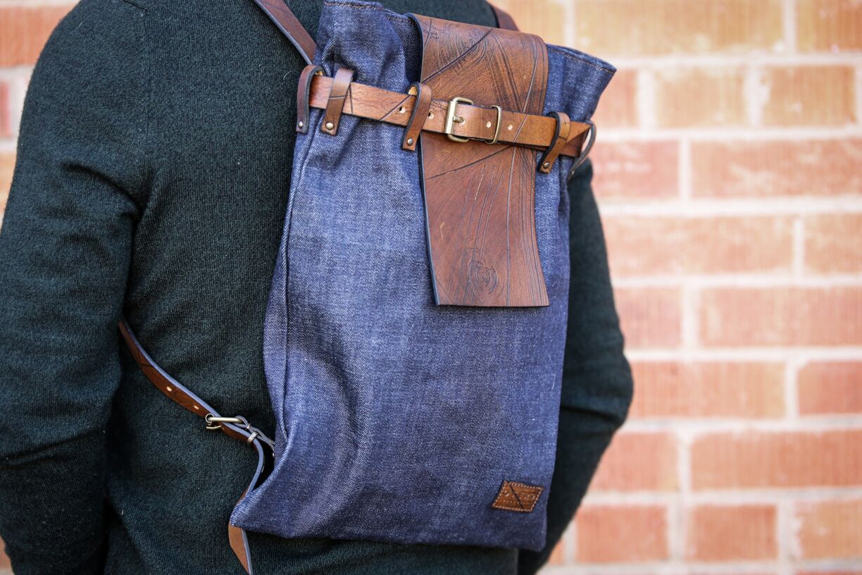 Denim backpack men on sale