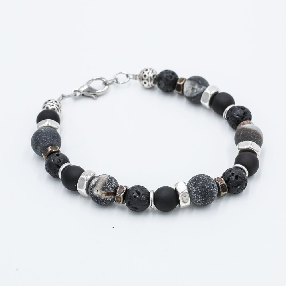 black stone & silver bracelet