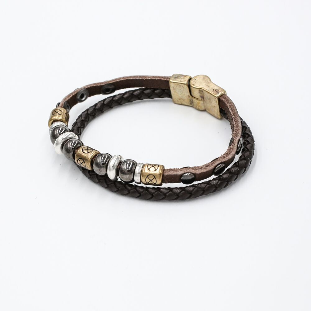double braided leather bead bracelet