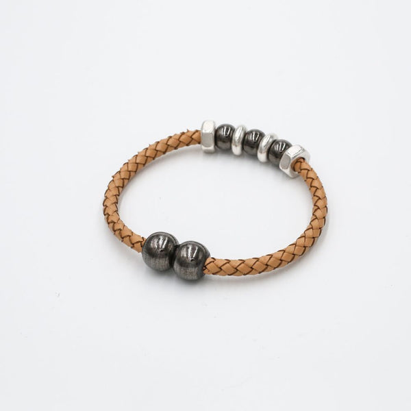 neutral braided leather bracelet magnetic
